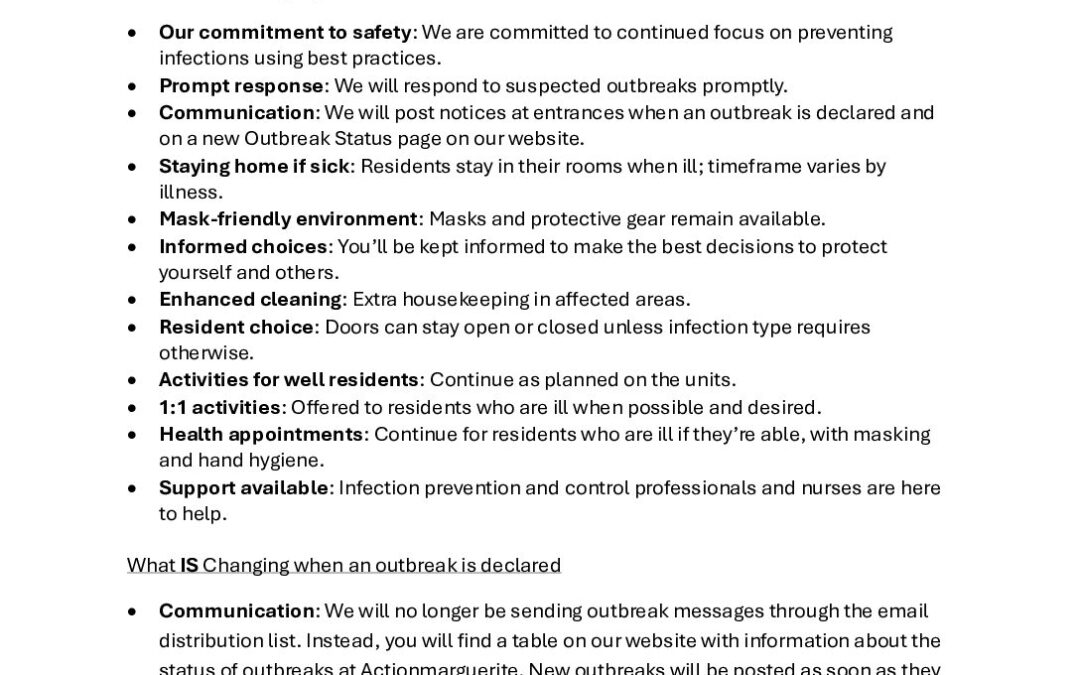 Information Sheet – Updated Infection Prevention and Control Measures for Outbreaks at Actionmarguerite
